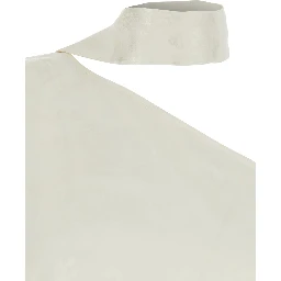 Ubud White Maxi Dress with One-Shoulder Design and Scarf Detail in Toile-de-Jouy Jacquard Woman