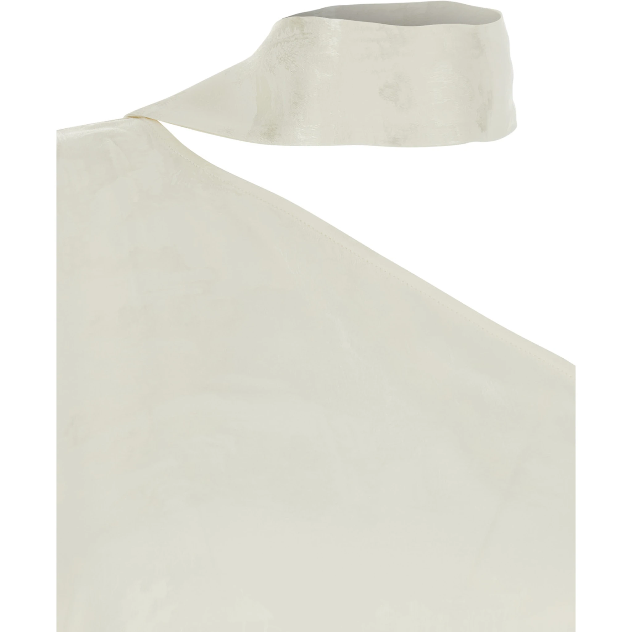 Ubud White Maxi Dress with One-Shoulder Design and Scarf Detail in Toile-de-Jouy Jacquard Woman