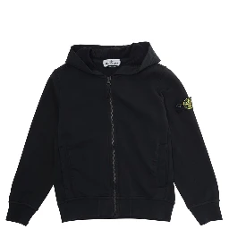 Black Cotton Hoodie with Logo Patch on Sleeve for Kids