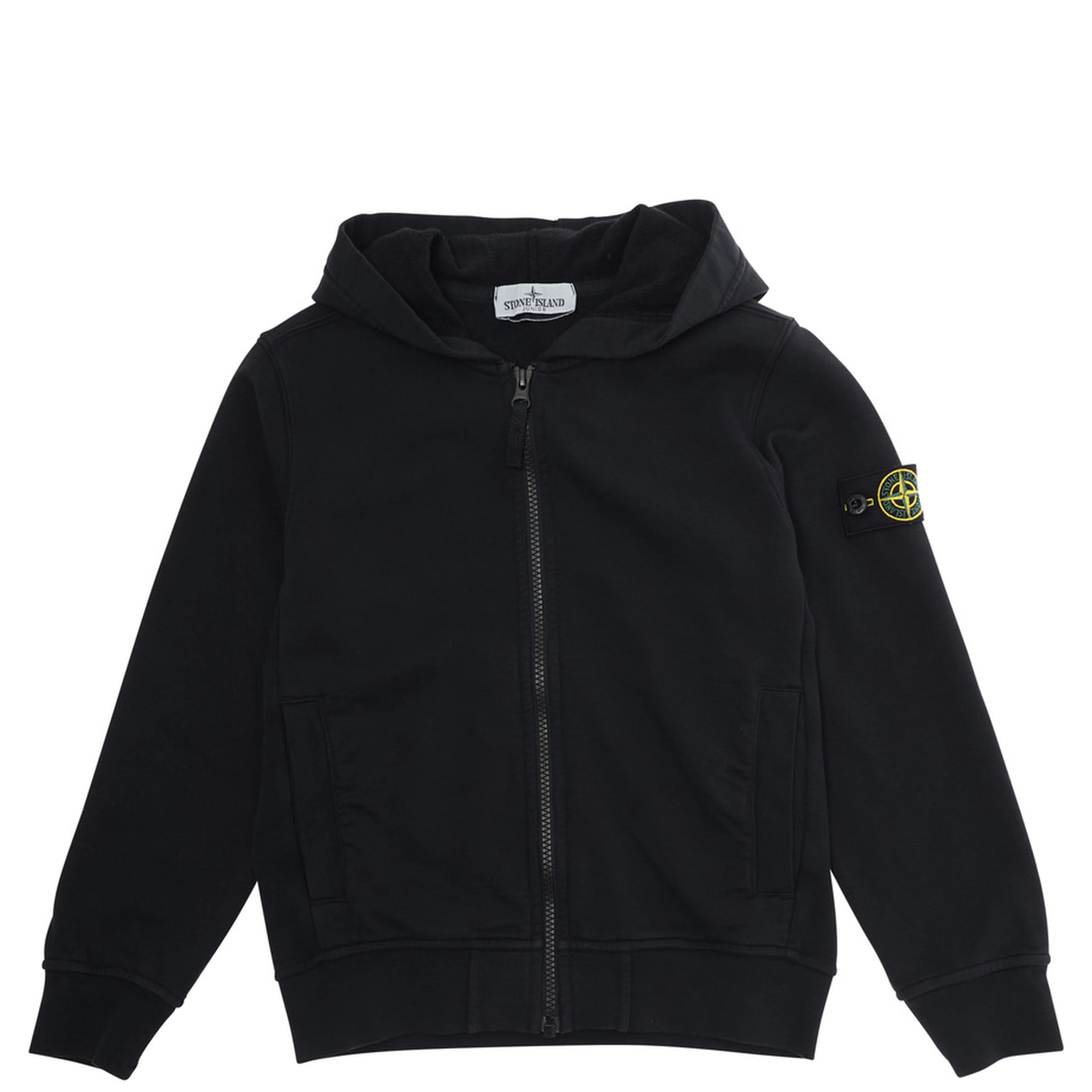 Black Cotton Hoodie with Logo Patch on Sleeve for Kids