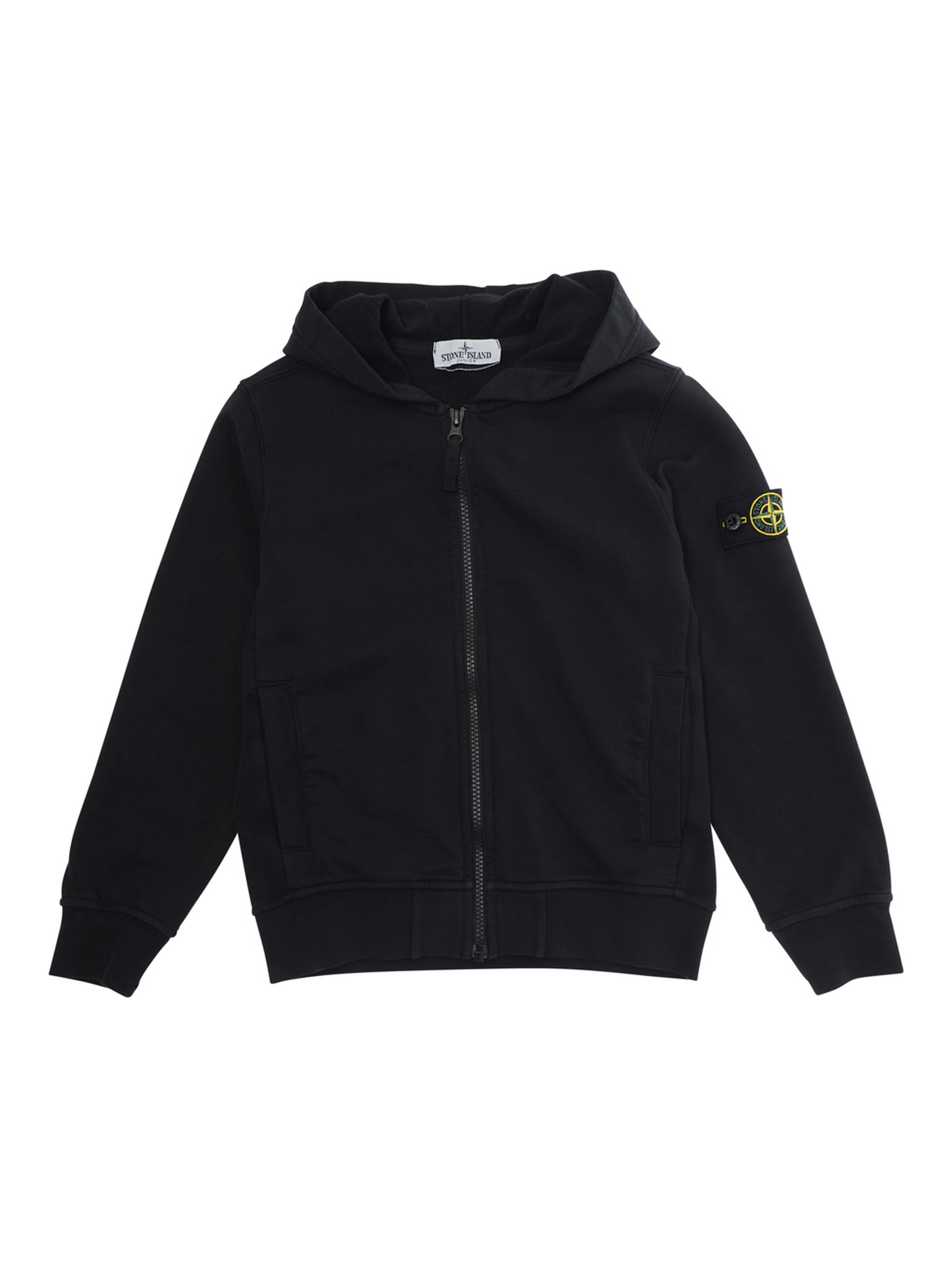 Black Cotton Hoodie with Logo Patch on Sleeve for Kids
