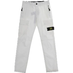 White Pants with Logo Patch on the Front and Two Flap Pockets in Stretch Cotton for Kids