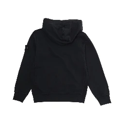 Black Cotton Hoodie with Logo Patch on Sleeve for Kids