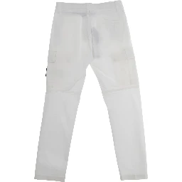 White Pants with Logo Patch on the Front and Two Flap Pockets in Stretch Cotton for Kids