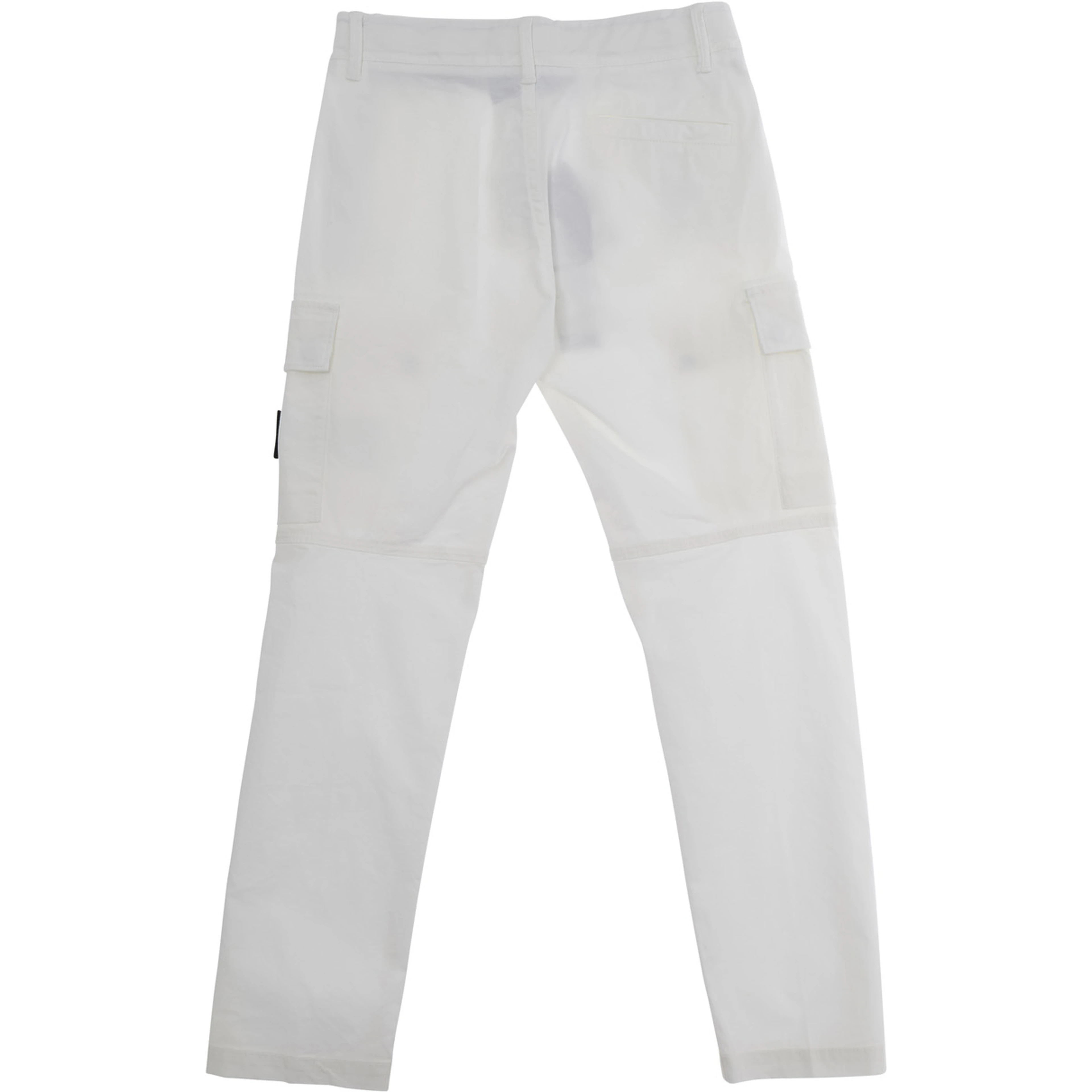 White Pants with Logo Patch on the Front and Two Flap Pockets in Stretch Cotton for Kids
