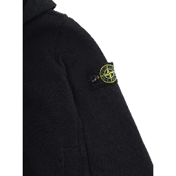Black Cotton Hoodie with Logo Patch on Sleeve for Kids