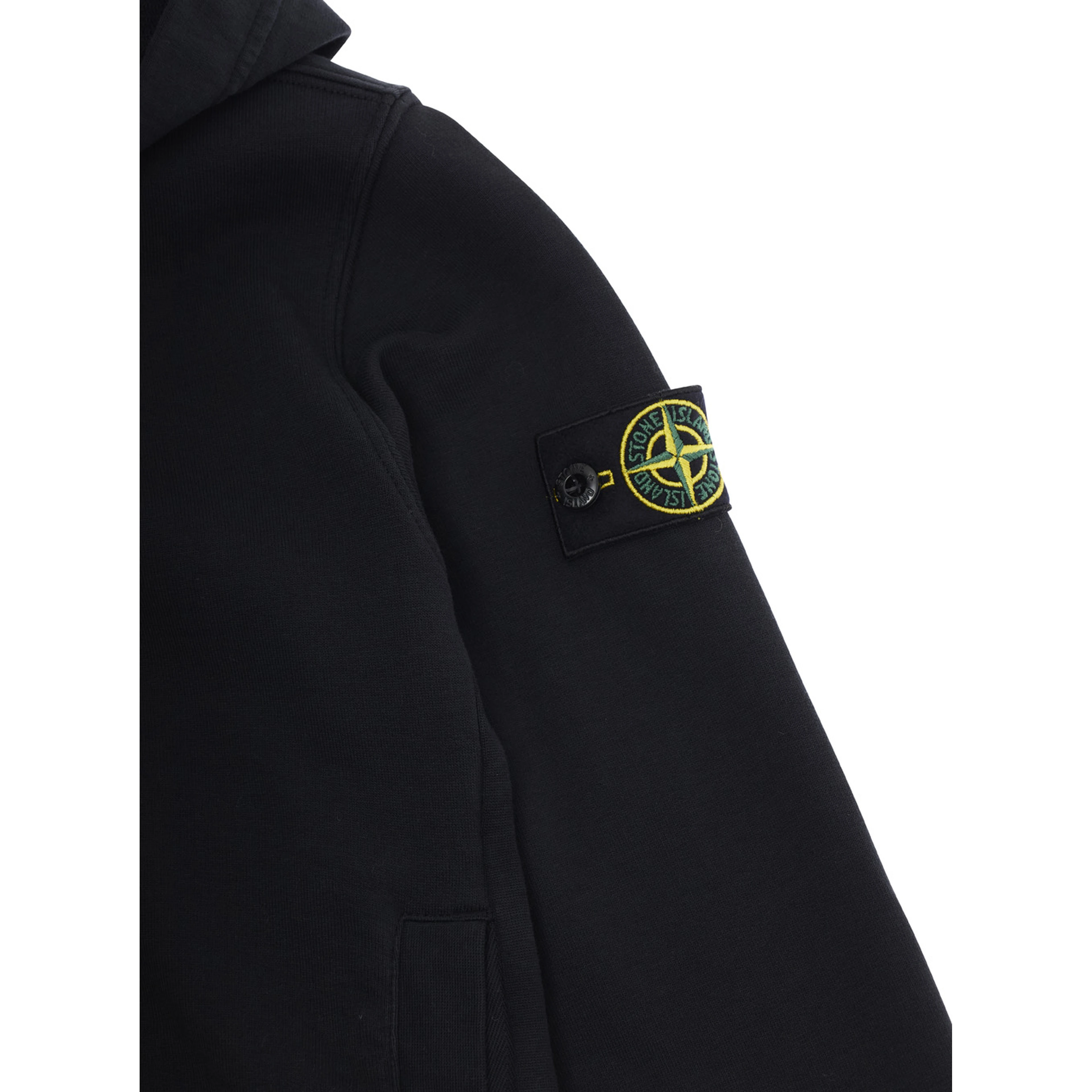 Black Cotton Hoodie with Logo Patch on Sleeve for Kids