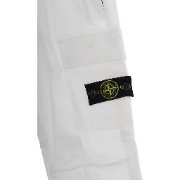 White Pants with Logo Patch on the Front and Two Flap Pockets in Stretch Cotton for Kids