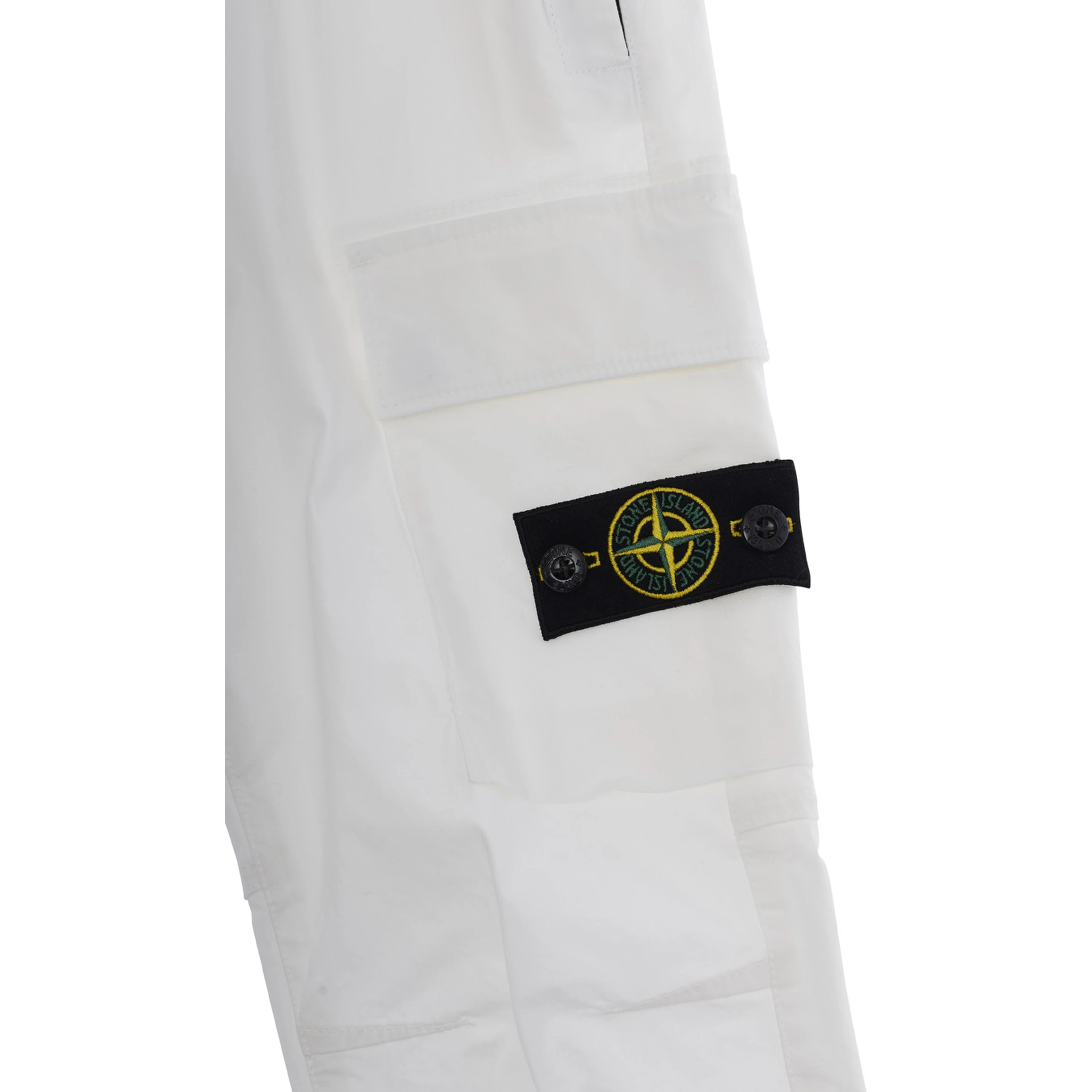 White Pants with Logo Patch on the Front and Two Flap Pockets in Stretch Cotton for Kids