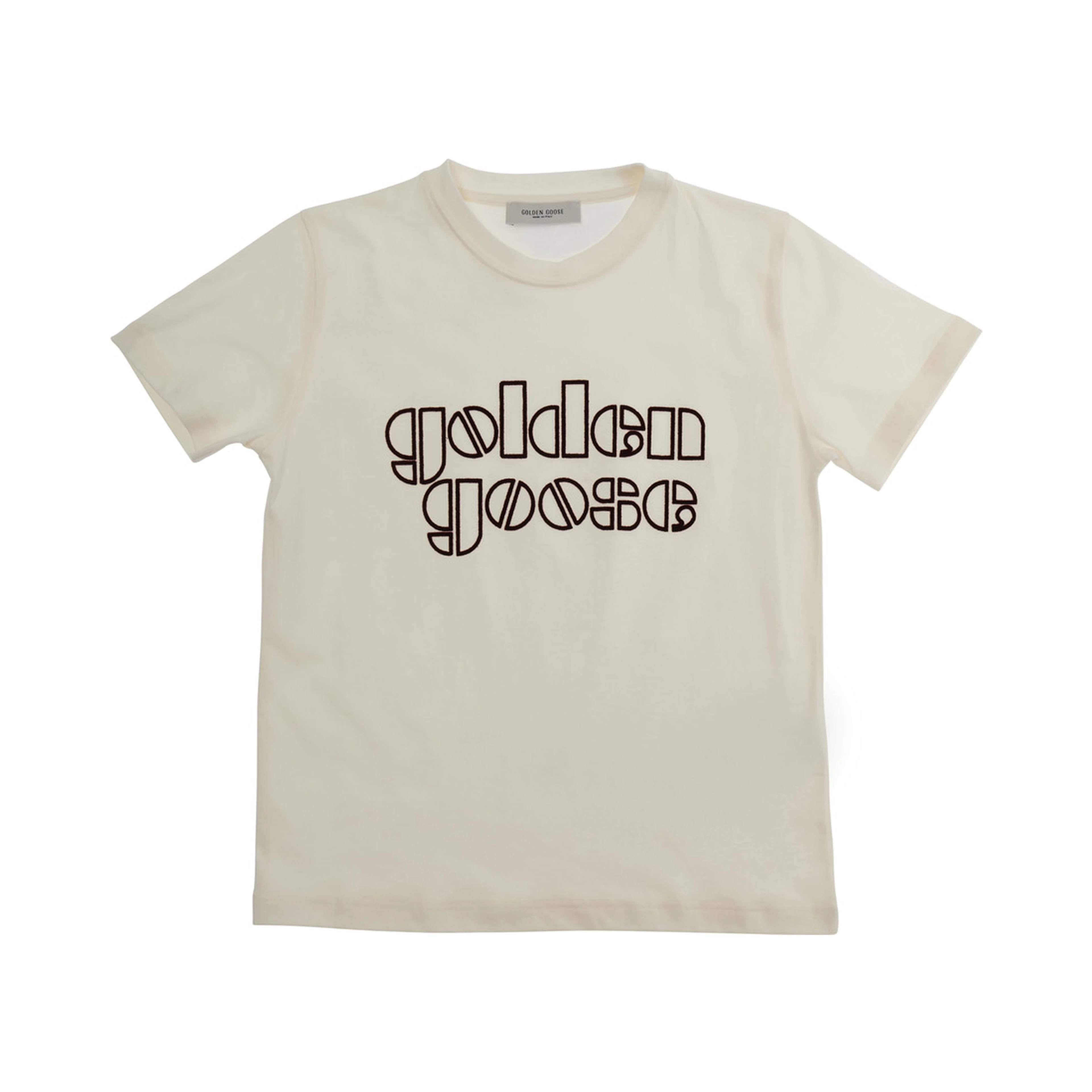 White Crew Neck T-Shirt with logo lettering on the front in Cotton Boy
