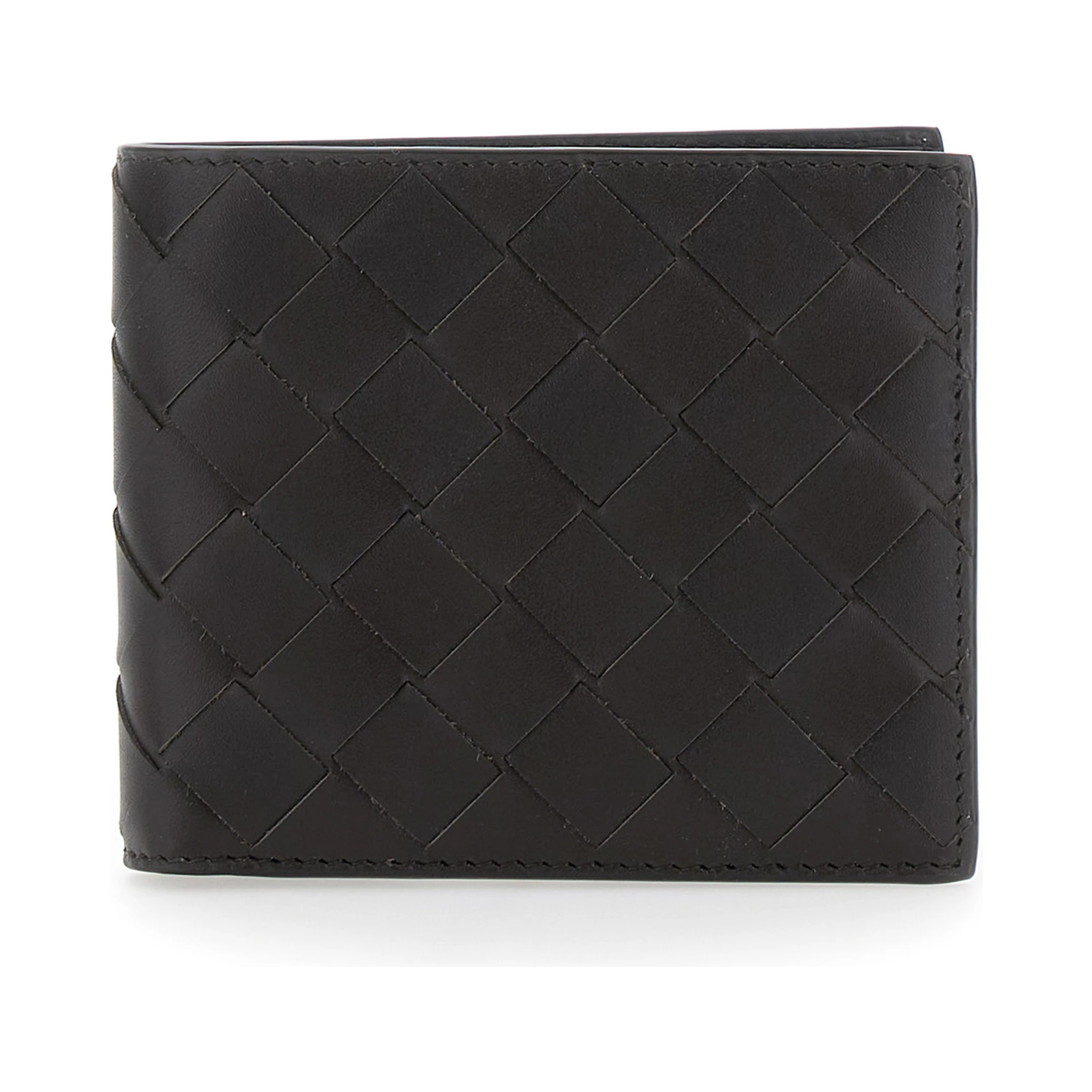 Brown Bi-Fold Wallet with Intrecciato Motif and Embossed Logo on the Inside in Leather Man