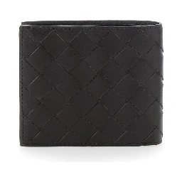 Brown Bi-Fold Wallet with Intrecciato Motif and Embossed Logo on the Inside in Leather Man
