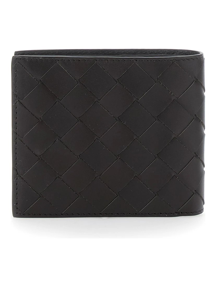 Brown Bi-Fold Wallet with Intrecciato Motif and Embossed Logo on the Inside in Leather Man