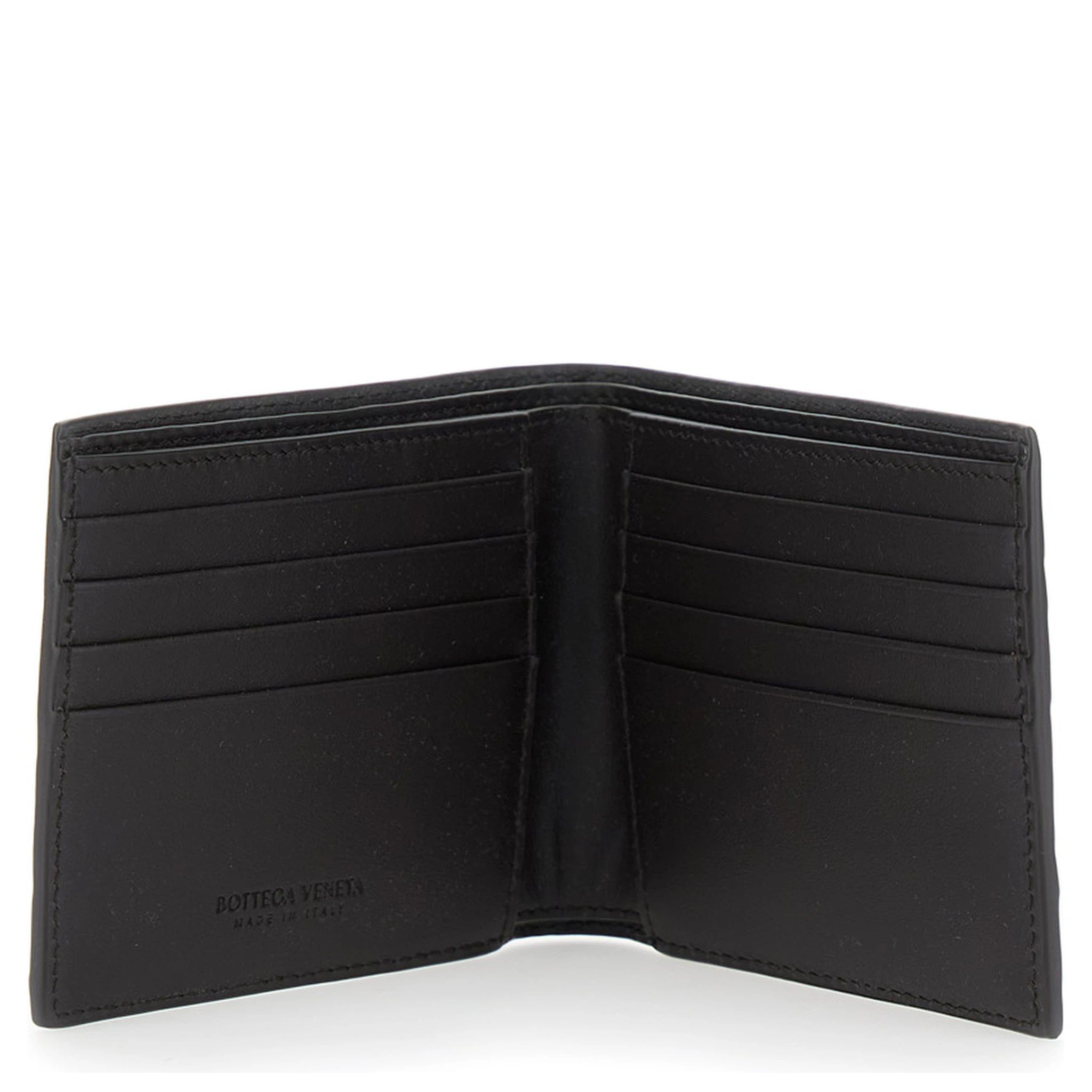 Brown Bi-Fold Wallet with Intrecciato Motif and Embossed Logo on the Inside in Leather Man