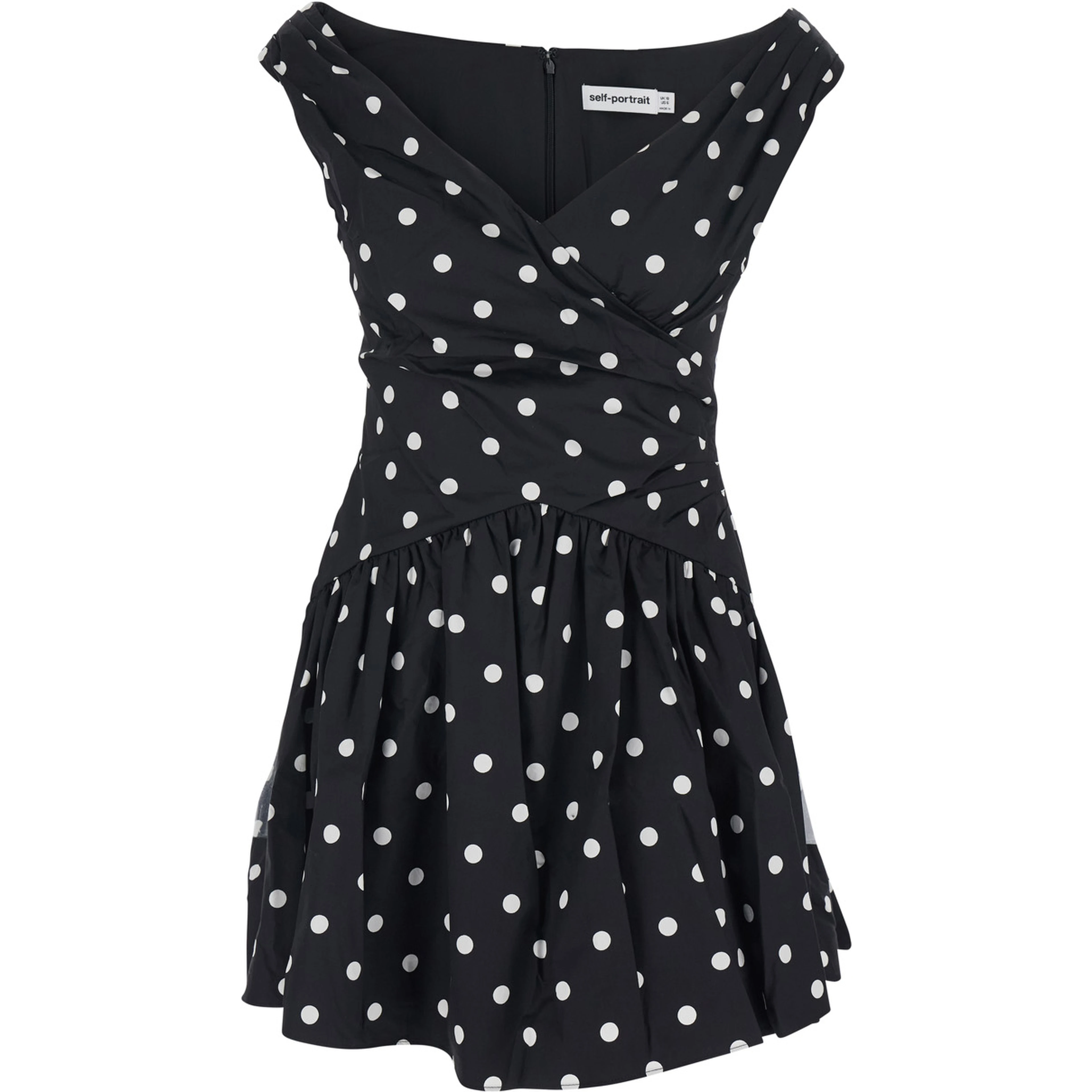 Black Dress with All-Over Polka Dot and Flared Skirt in Cotton Woman