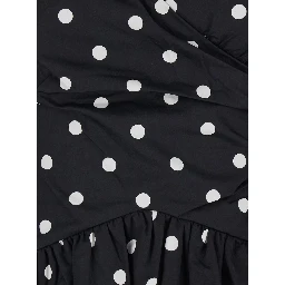 Black Dress with All-Over Polka Dot and Flared Skirt in Cotton Woman