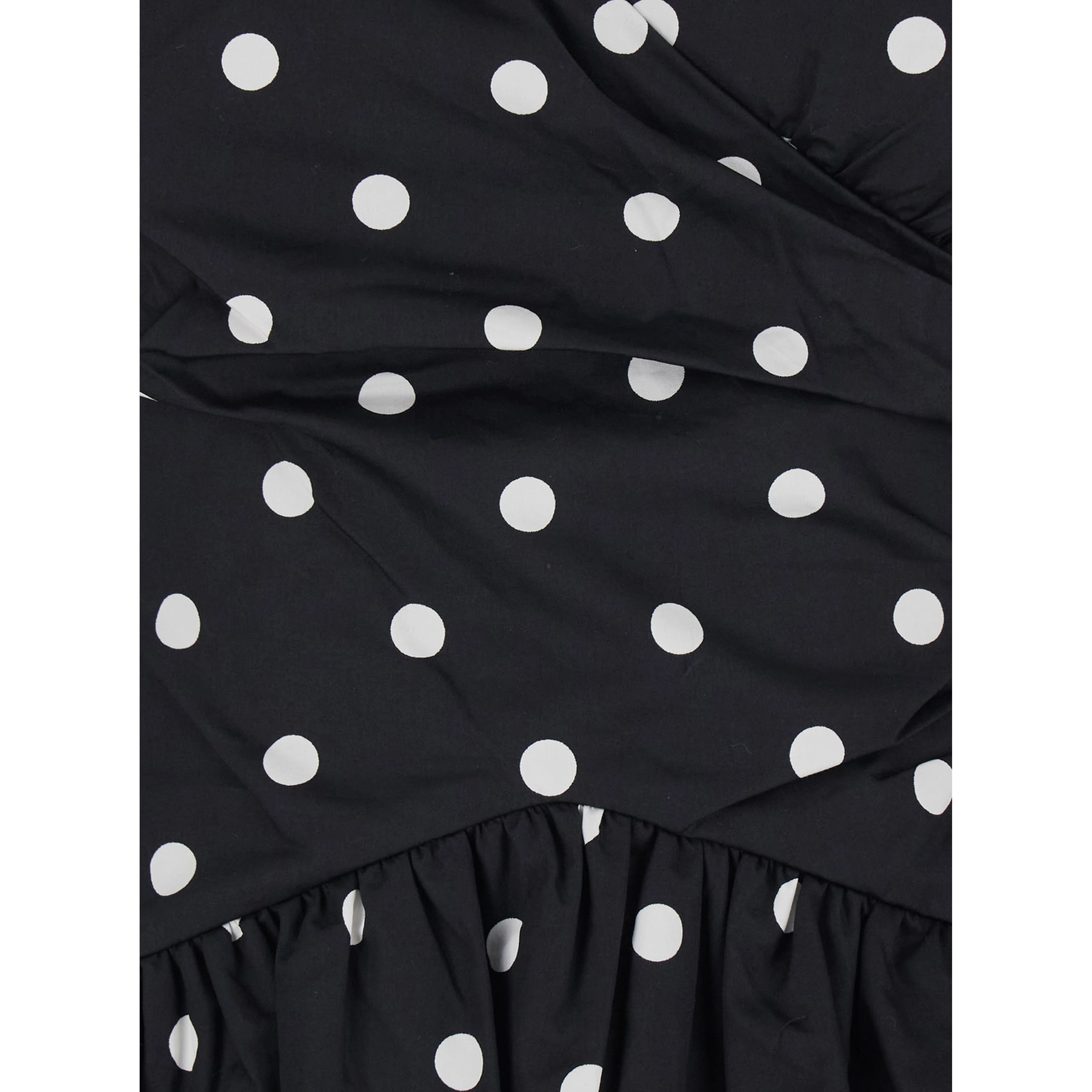 Black Dress with All-Over Polka Dot and Flared Skirt in Cotton Woman