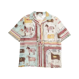 Fendi Multicolor Bowling Shirt with Cuban Collar and All-Over Horse Print in Cotton and Silk Boy