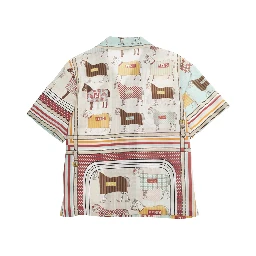 Fendi Multicolor Bowling Shirt with Cuban Collar and All-Over Horse Print in Cotton and Silk Boy