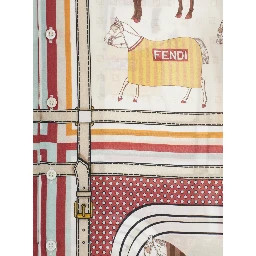 Fendi Multicolor Bowling Shirt with Cuban Collar and All-Over Horse Print in Cotton and Silk Boy