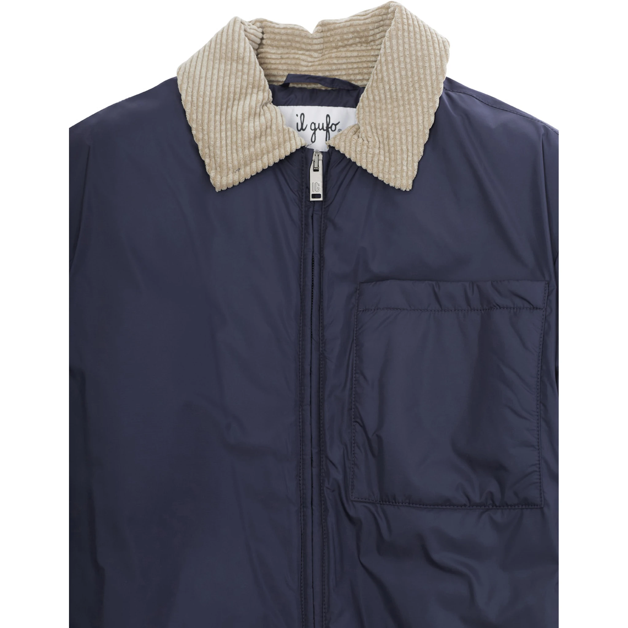Green Jacket with Corduroy Collar and One Front Patch Pocket in Tech Fabric Boy