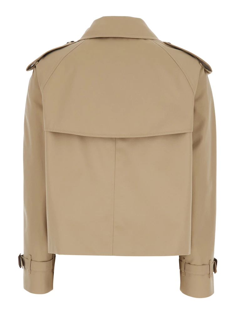 Haltye Beige Double-Breasted Short Trench Coat with Classic Collar and Side Pockets in Cotton Woman