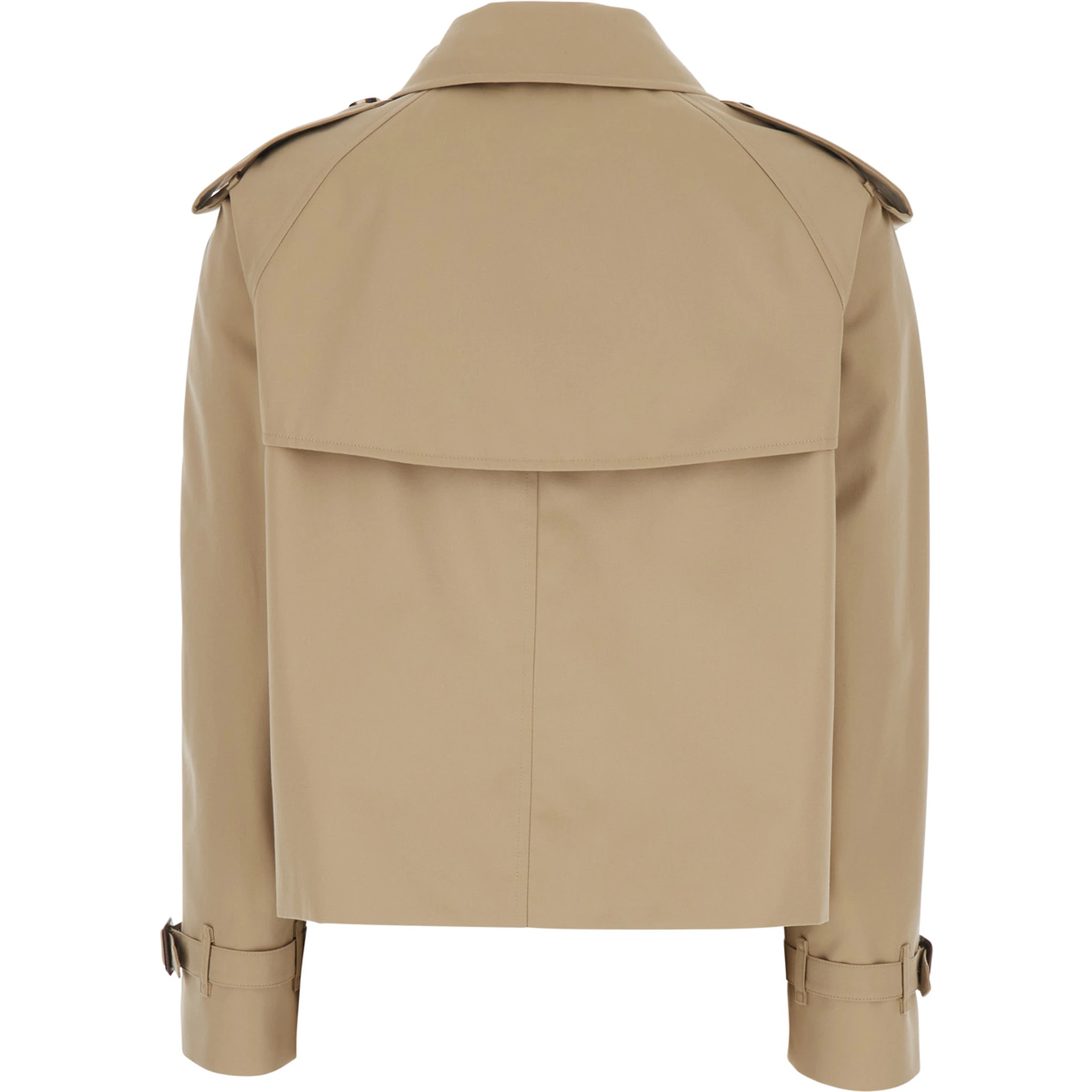 Haltye Beige Double-Breasted Short Trench Coat with Classic Collar and Side Pockets in Cotton Woman