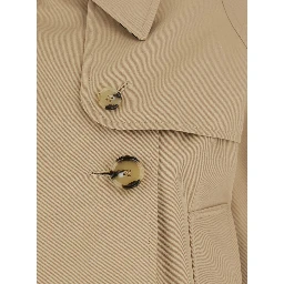 Haltye Beige Double-Breasted Short Trench Coat with Classic Collar and Side Pockets in Cotton Woman