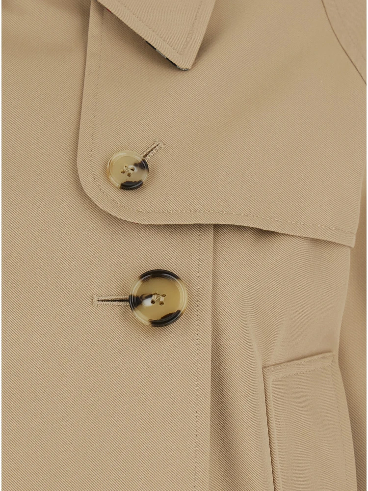 Haltye Beige Double-Breasted Short Trench Coat with Classic Collar and Side Pockets in Cotton Woman alternative
