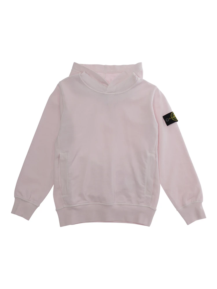 Pink Hoodie with Fixed Hood and Logo Patch on the Sleeve in Cotton Boy