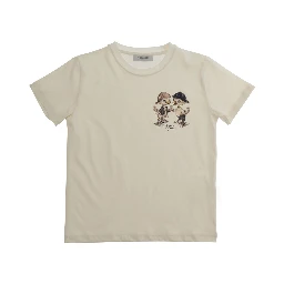 White Crew Neck T-Shirt with Front Print in Cotton Boy
