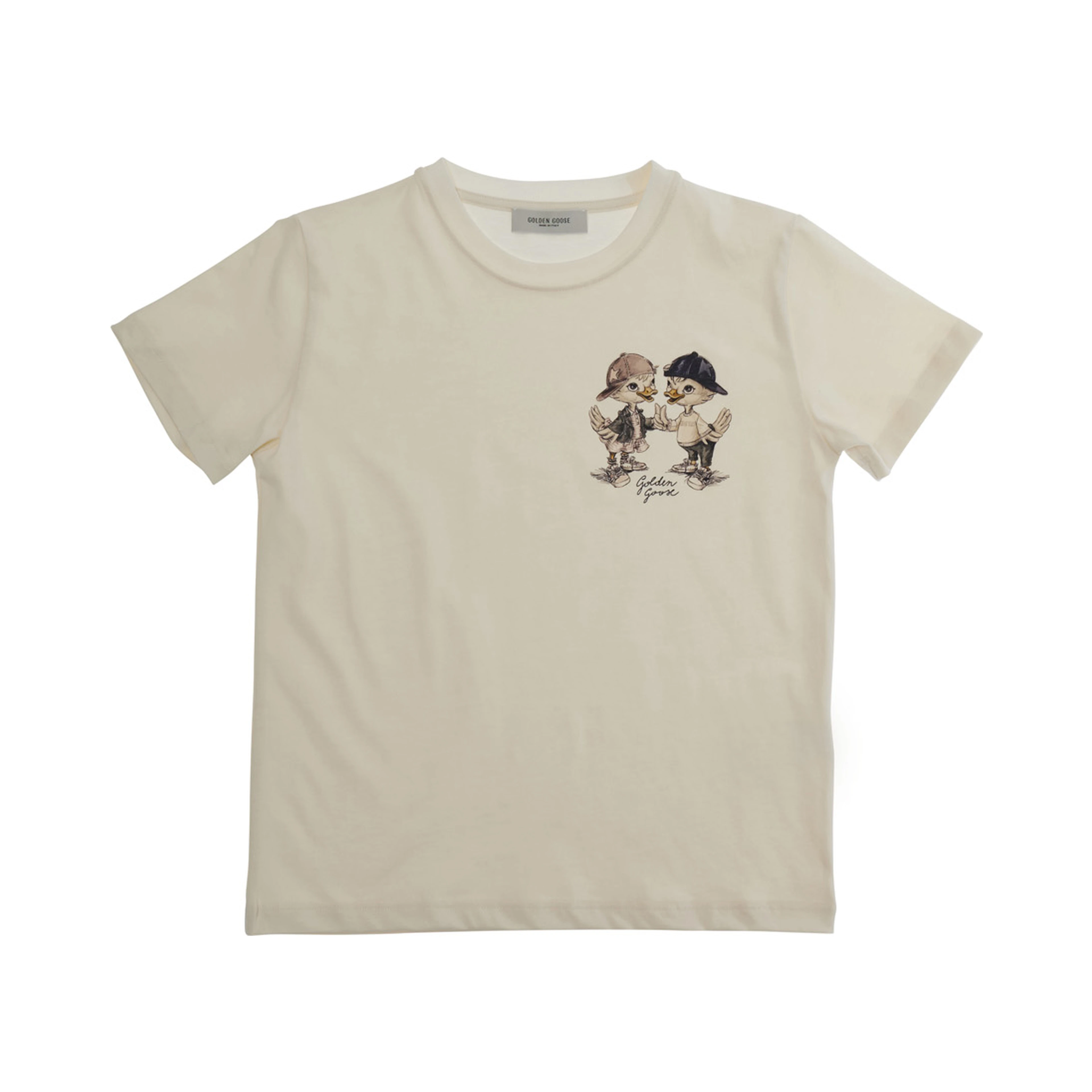 White Crew Neck T-Shirt with Front Print in Cotton Boy