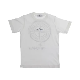 White T-Shirt Maxi Logo Print Crew Neck for Kids