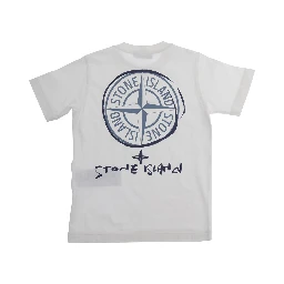 White T-Shirt Maxi Logo Print Crew Neck for Kids