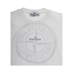 White T-Shirt Maxi Logo Print Crew Neck for Kids
