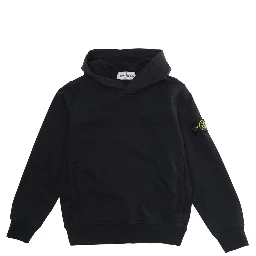 Black Hoodie with Fixed Hood and Logo Patch on Sleeve for Kids