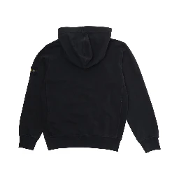 Black Hoodie with Fixed Hood and Logo Patch on Sleeve for Kids