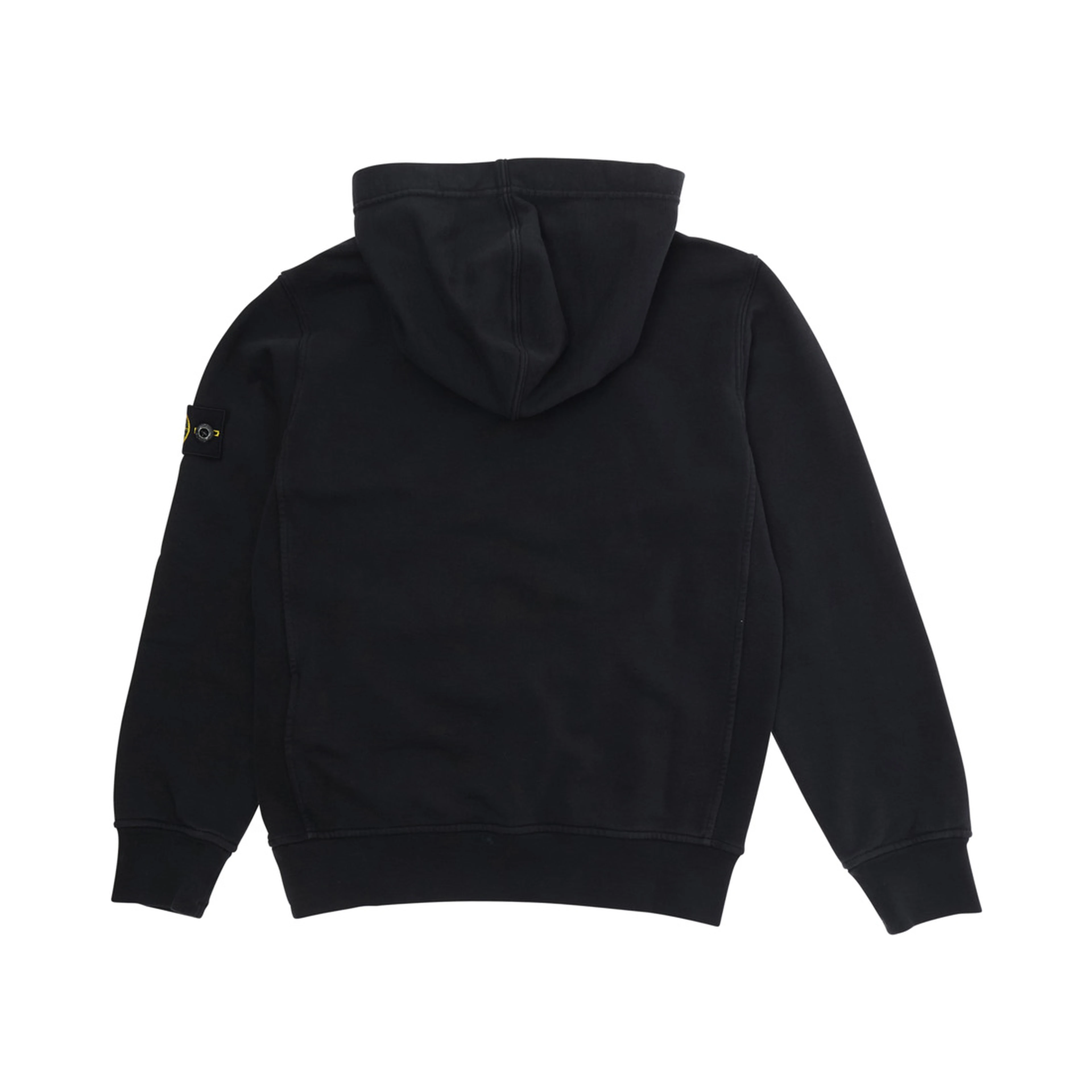 Black Hoodie with Fixed Hood and Logo Patch on Sleeve for Kids