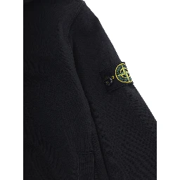 Black Hoodie with Fixed Hood and Logo Patch on Sleeve for Kids