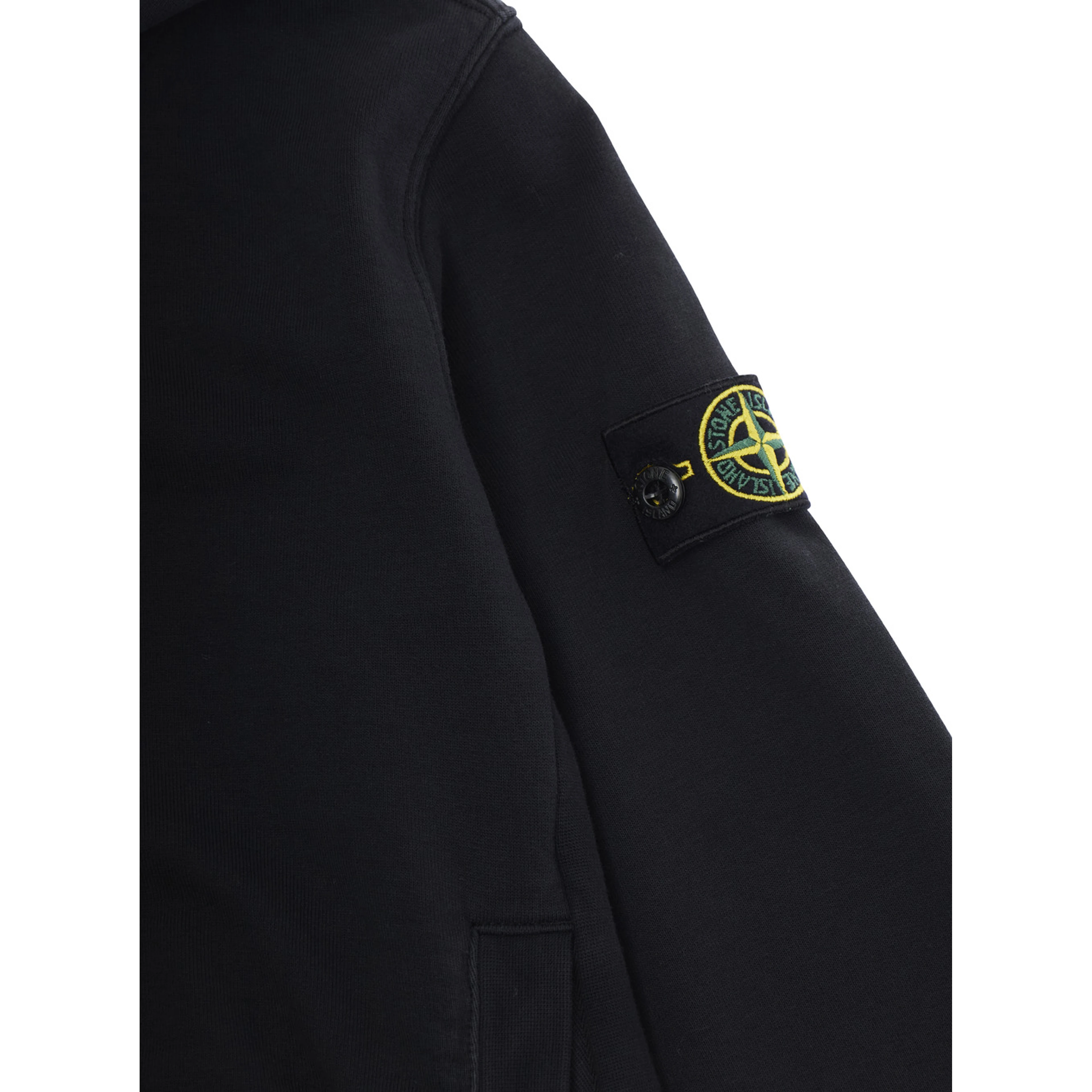 Black Hoodie with Fixed Hood and Logo Patch on Sleeve for Kids