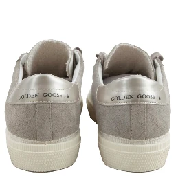 may leather upper vamp and tongue suede quarter and toe glitter star laminated heel