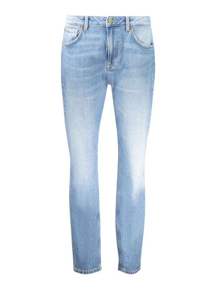 Blue Cotton Tapered Jeans