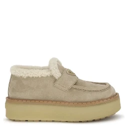 Beige Calf Leather Bos Taurus Platform Loafers