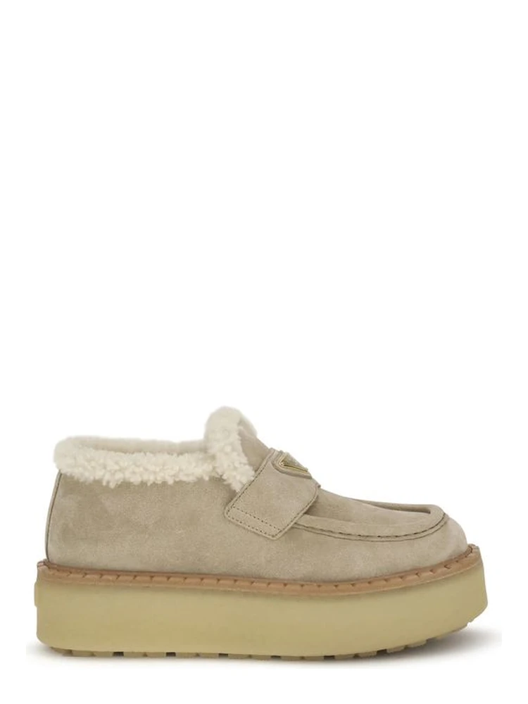 Beige Calf Leather Bos Taurus Platform Loafers