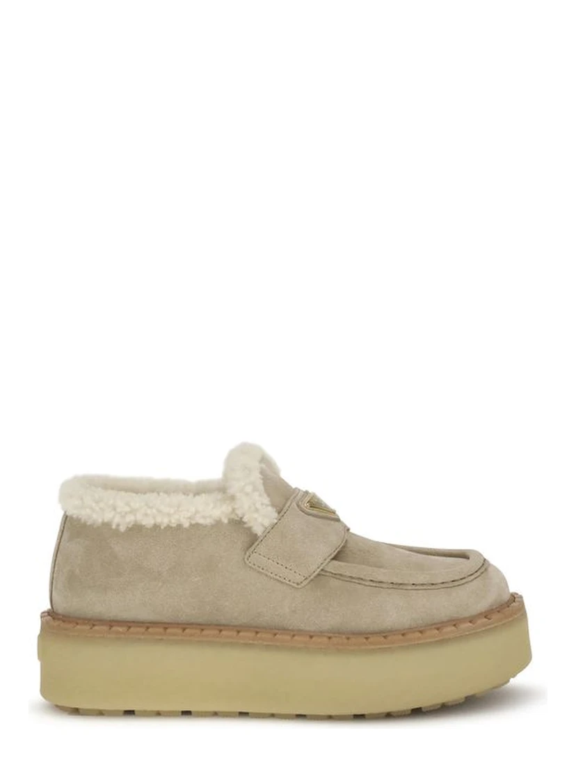 Beige Calf Leather Bos Taurus Platform Loafers