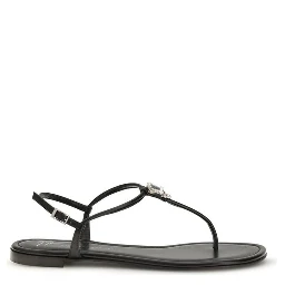 Black Calf Leather Bos Taurus Flat Sandals
