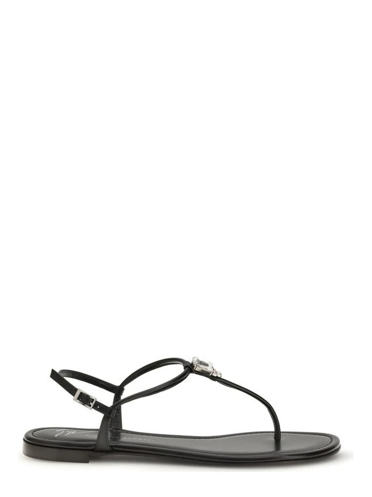 Black Calf Leather Bos Taurus Flat Sandals