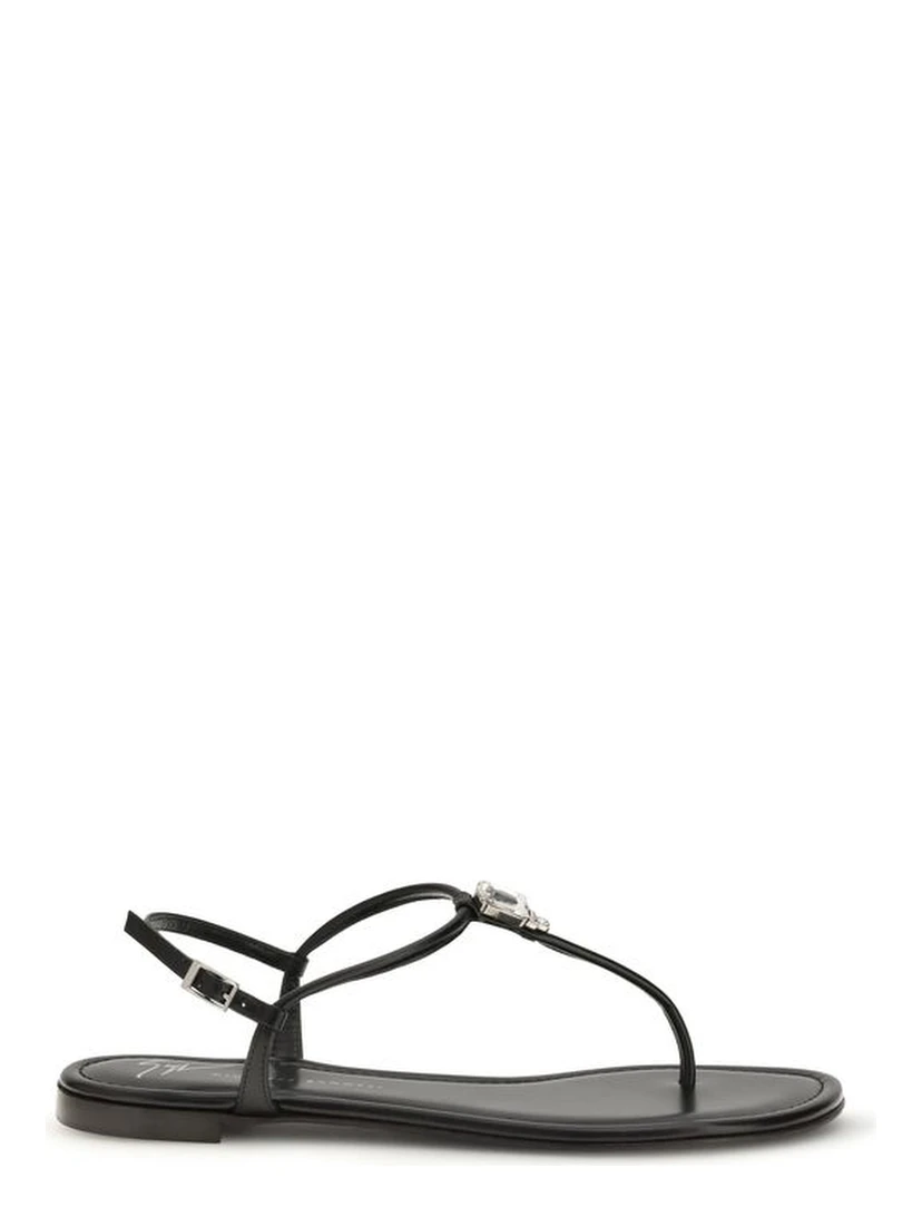 Black Calf Leather Bos Taurus Flat Sandals