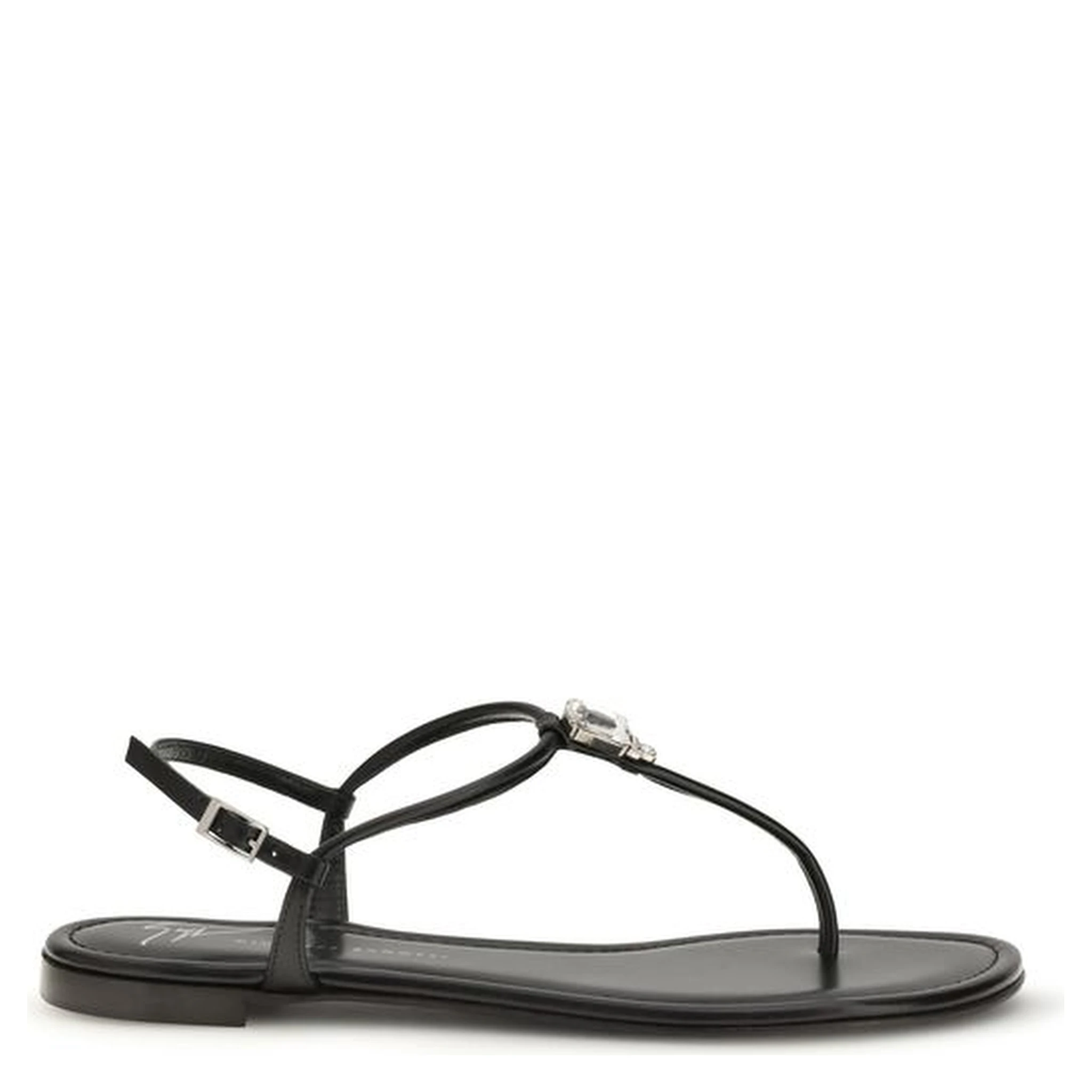 Black Calf Leather Bos Taurus Flat Sandals