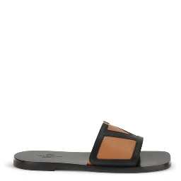 Black Calf Leather Bos Taurus Flat Sandals